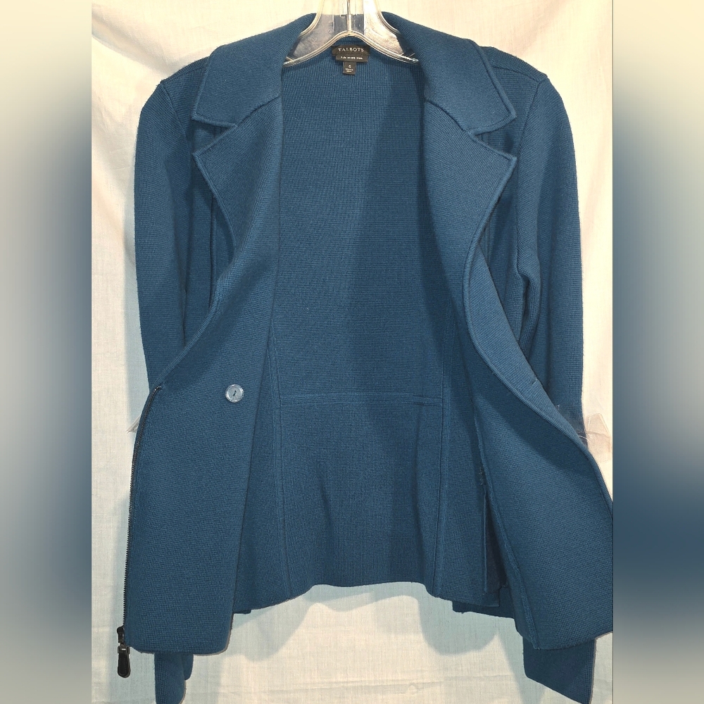 Talbots Milano 100% Pure Merino Wool Moto Zip Up Sweater Jacket Size S - Picture 3 of 6